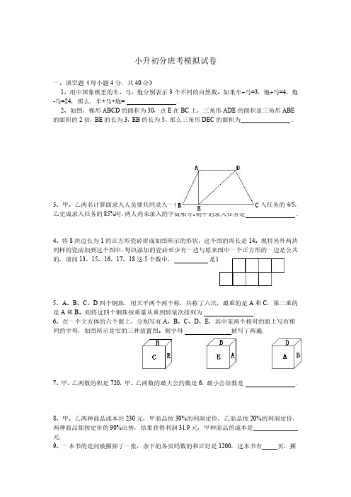 上海市小升初分班考数学模拟试卷