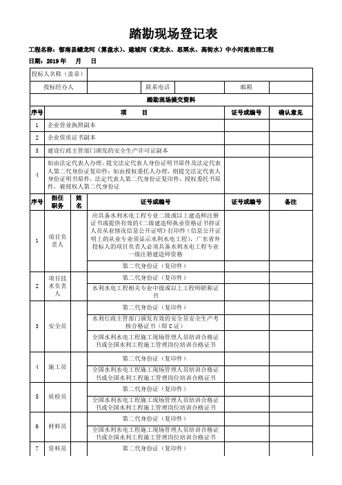 踏勘现场登记表