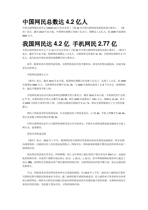 中国互联网用户数据 2010年