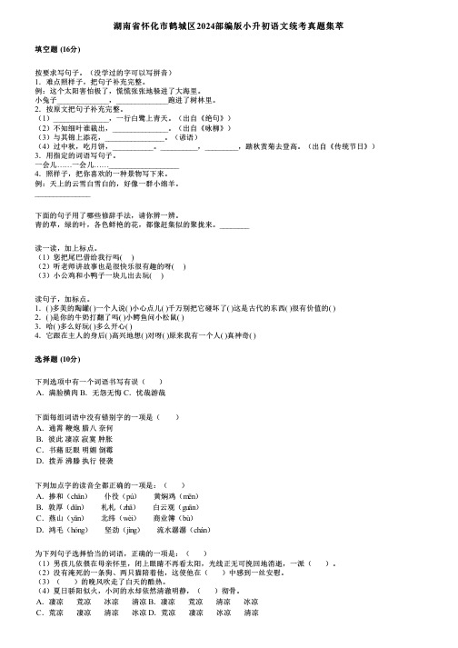 湖南省怀化市鹤城区2024部编版小升初语文统考真题集萃