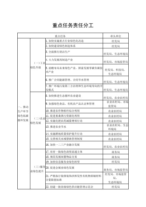 重点任务责任分工