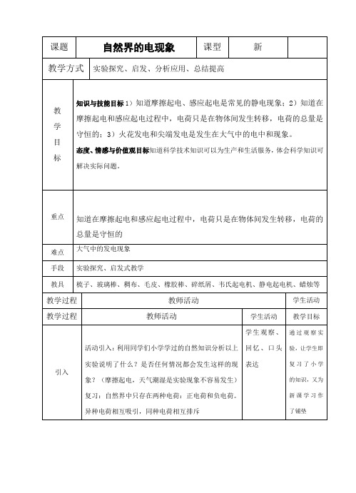 教学设计1：自然界的电现象