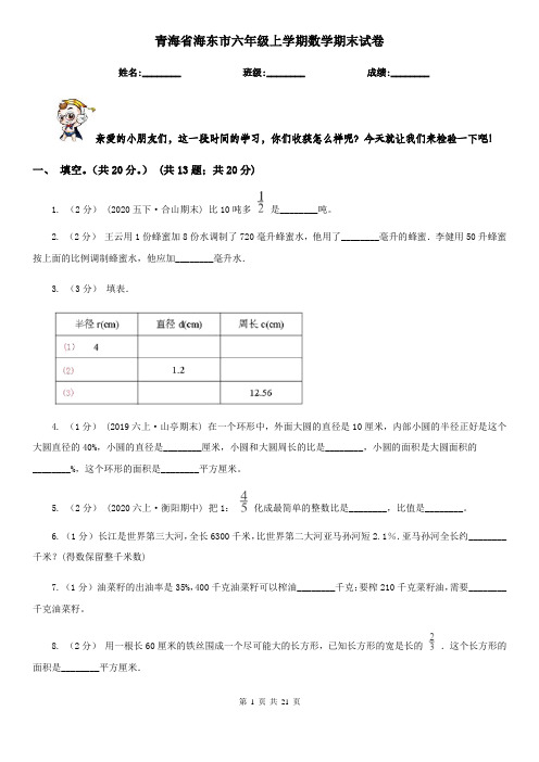 青海省海东市六年级 上学期数学期末试卷