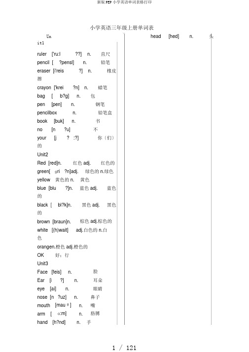 新版PEP小学英语单词表格打印