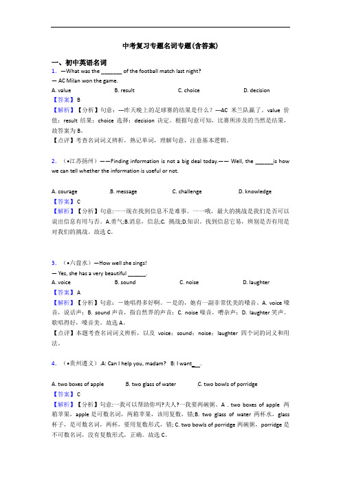 中考复习专题名词专题(含答案)