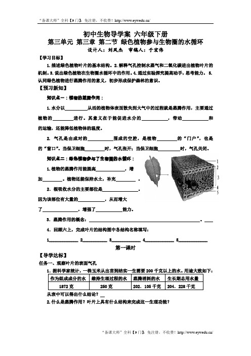 鲁科版生物六年级下册3.3.2《绿色植物参与生物圈的水循环》word教案