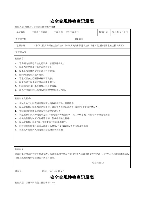 安全合规性检查记录表