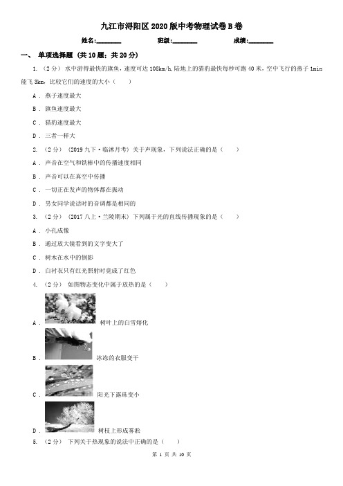 九江市浔阳区2020版中考物理试卷B卷