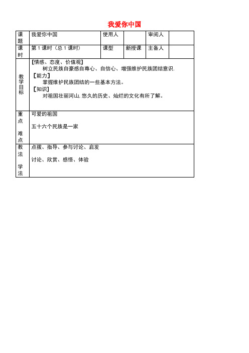 八年级政治上册第1单元让爱驻我家第2课我们共有一个家第1框我爱你中国教案鲁教版