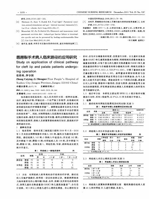 唇腭裂手术病人临床路径的应用研究