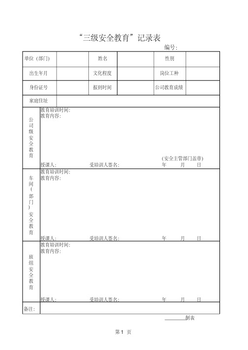 安全生产教育和培训档案表格