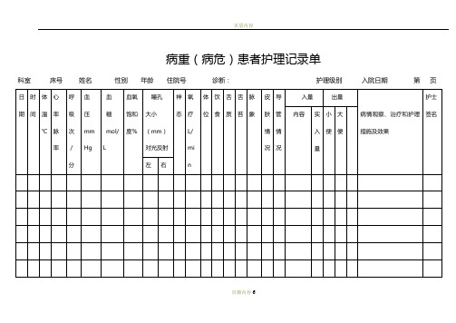 病重(病危)患者护理记录单