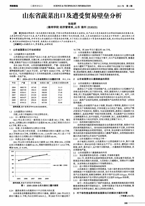 山东省蔬菜出口及遭受贸易壁垒分析