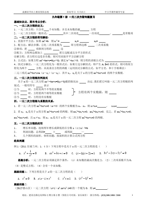 九年级第1讲 一元二次方程专题复习