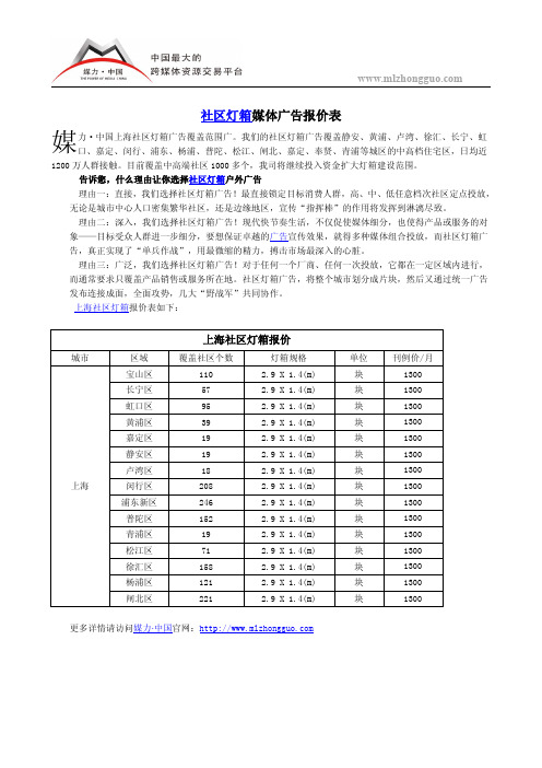 社区灯箱媒体广告报价表