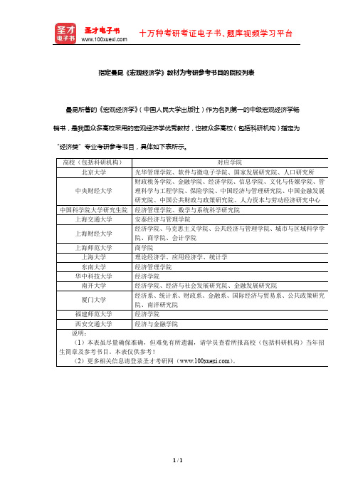 指定曼昆《宏观经济学》教材为考研参考书目的院校列表【圣才出品】