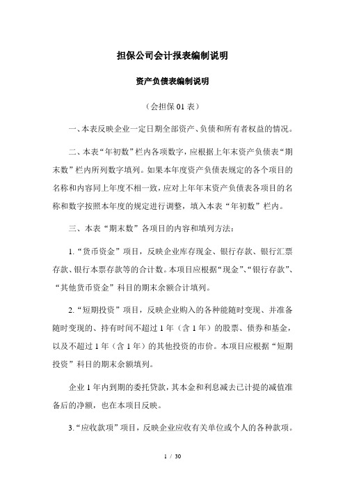 某担保公司资产负债表的编制说明