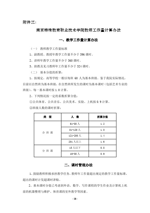 南京特殊教育职业技术学院教师教学工作量计算办法