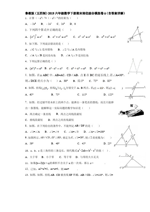 鲁教版(五四制)2019六年级数学下册期末培优综合模拟卷A(含答案详解)