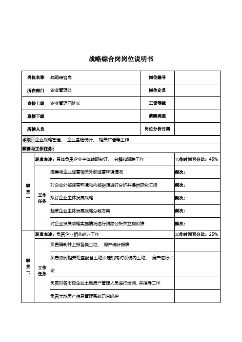 河北石油分公司战略综合岗位说明书