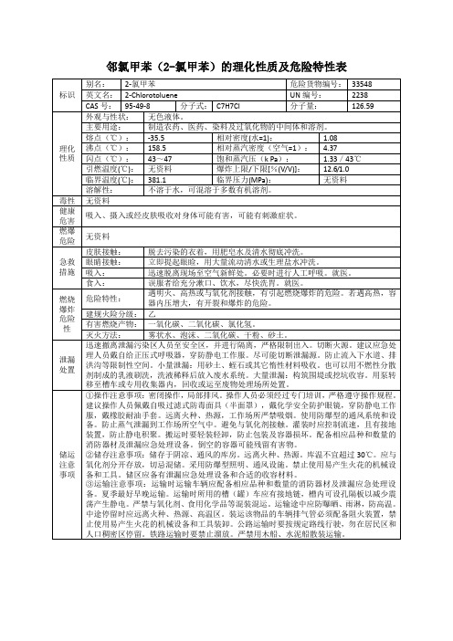 邻氯甲苯(2-氯甲苯)的理化性质及危险特性表