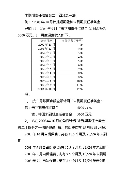 未到期责任准备金二十四分之一法