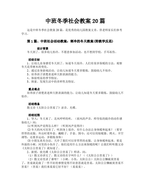 中班冬季社会教案20篇