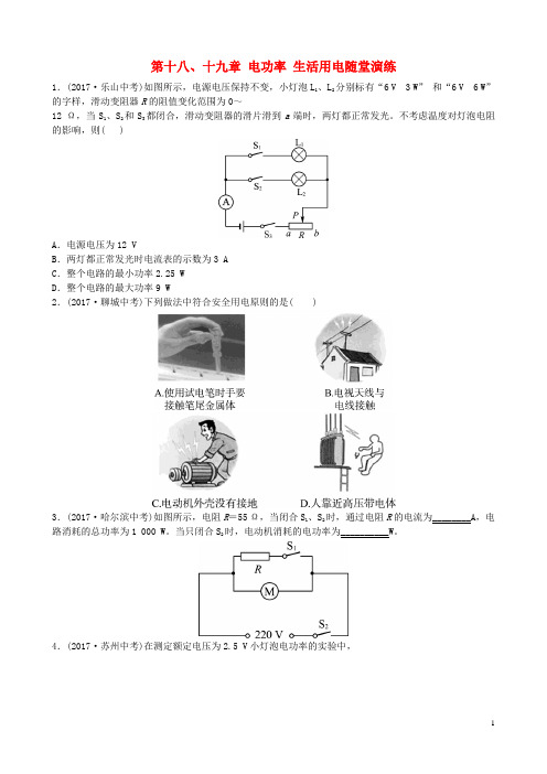 中考物理总复习第十八十九章电功率生活用电随堂演练含答案