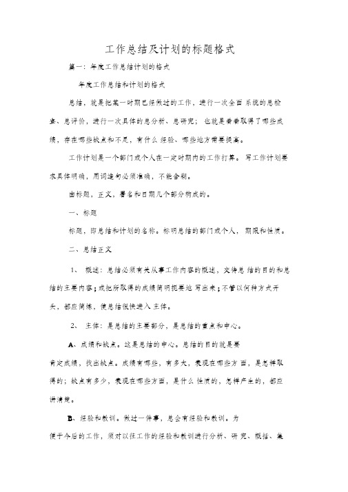 工作总结及计划的标题格式