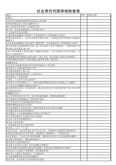 社会责任内部审核检查表