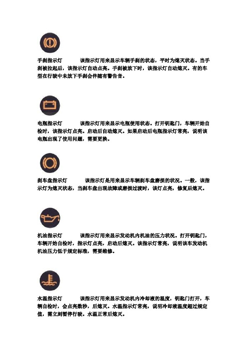 汽车仪表指示灯大全