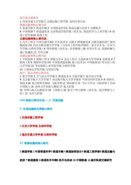 交通类核心期刊(更新)