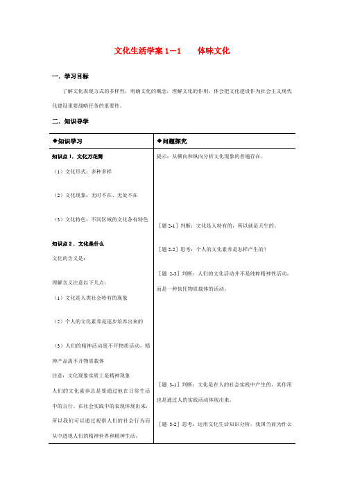 高中政治 体味文化 学案(新人教版必修3)