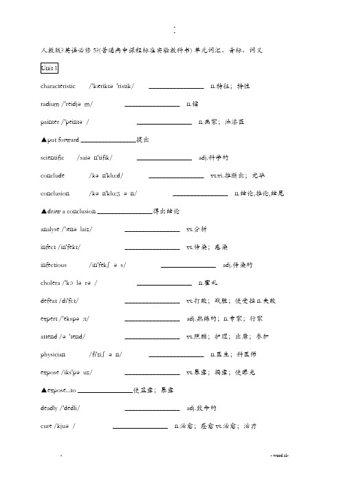 高中英语人教版必修5词汇表(带音标中英分栏默写版)