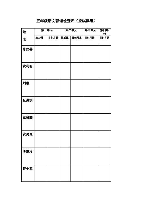 五年级语文背诵检查表