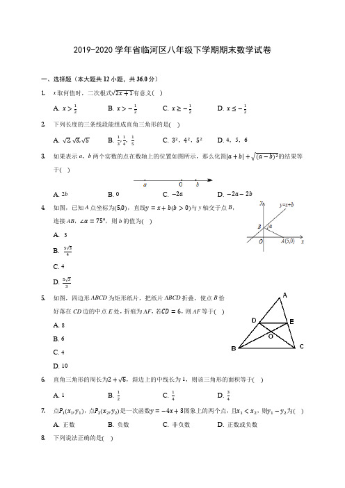 2019-2020学年省临河区八年级下学期期末数学试卷(含解析)