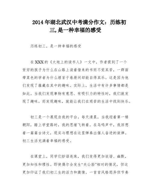 2014年湖北武汉中考满分作文：历练初三,是一种幸福的感受