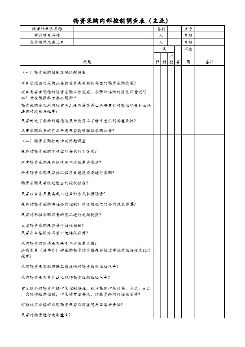 物资采购内部控制调查表