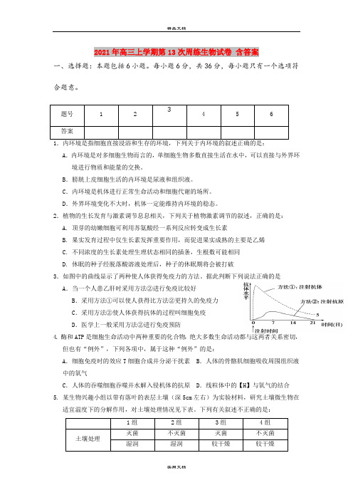 2021年高三上学期第13次周练生物试卷 含答案