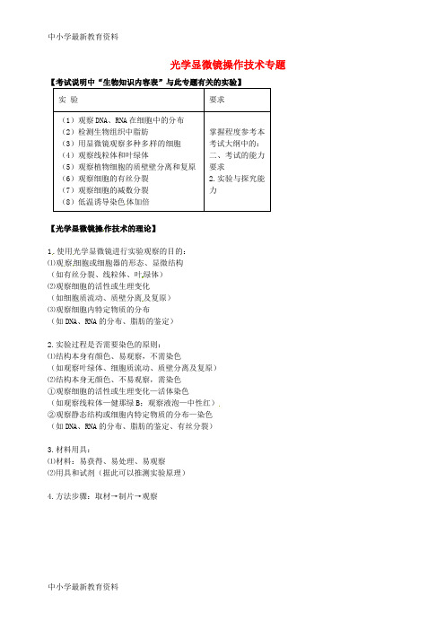 【中小学资料】北京市高考生物一轮复习 例题讲解 专题 光学显微镜操作技术学案(无答案)