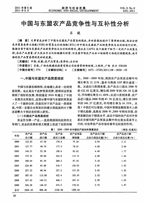 中国与东盟农产品竞争性与互补性分析