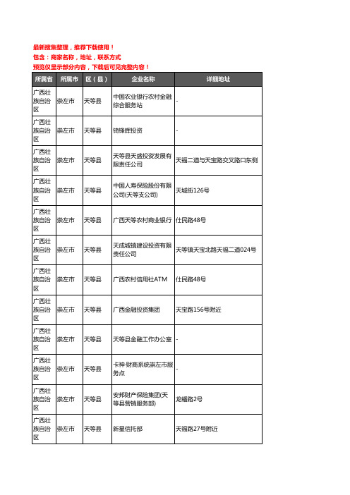 新版广西壮族自治区崇左市天等县保险企业公司商家户名录单联系方式地址大全23家