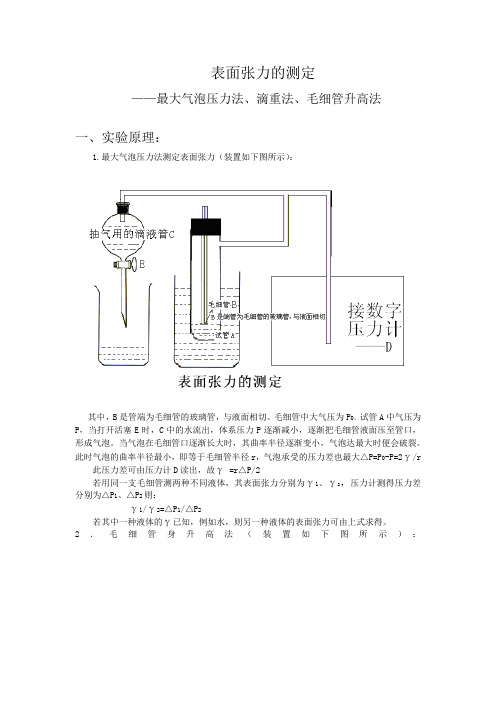 最大泡压法测定溶液的表面张力(泡压法、滴重法、毛细管升高法)