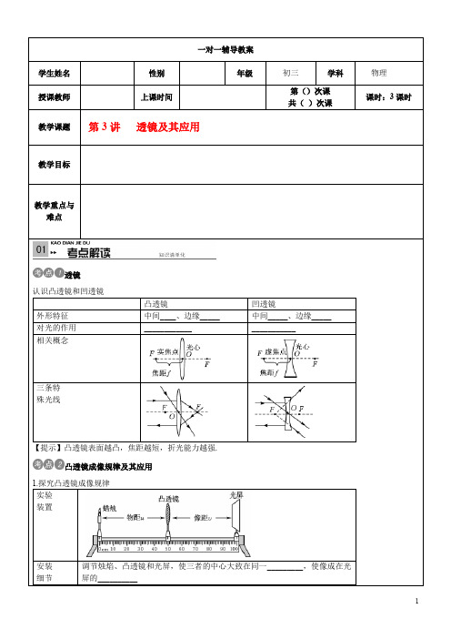 人教版中考物理总复习教案+第3讲+透镜及其应用