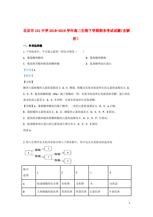 北京市101中学2018_2019学年高二生物下学期期末考试试题(含解析)