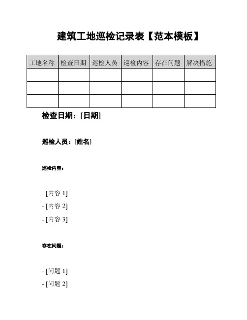 建筑工地巡检记录表【范本模板】