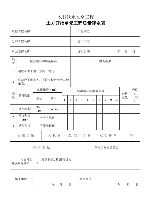 安全饮水单元工程评定表