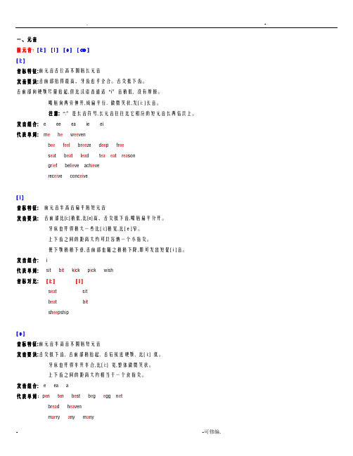 元音字母及字母组合读音