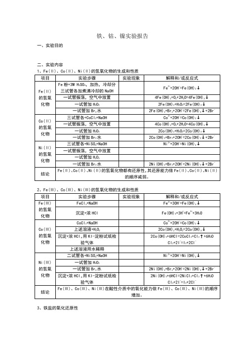 铁、钴、镍实验报告