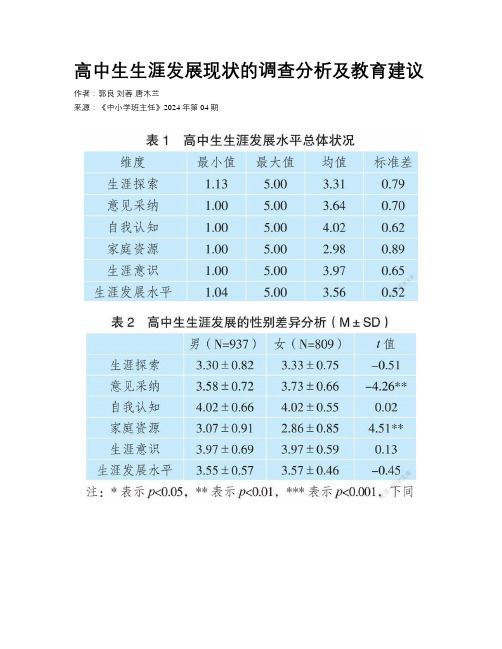 高中生生涯发展现状的调查分析及教育建议